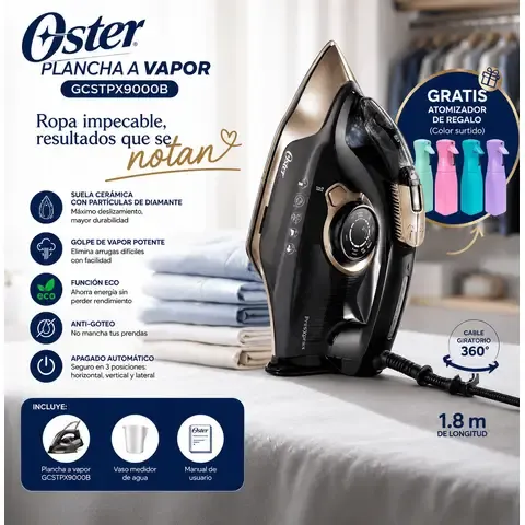 Plancha a Vapor Oster GCSTPX9000B Suela Cerámica con Partículas de Diamante Antiadherente