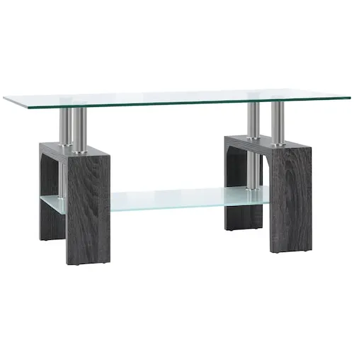 Rectangle Glass Coffee Table Cocktail Table W/ Tempered Glass Top Grey