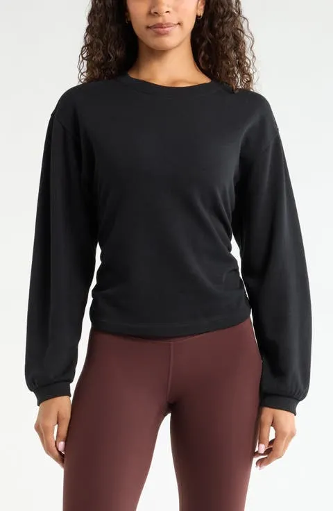 Ruched Side Cotton Blend French Terry Sweatshirt
