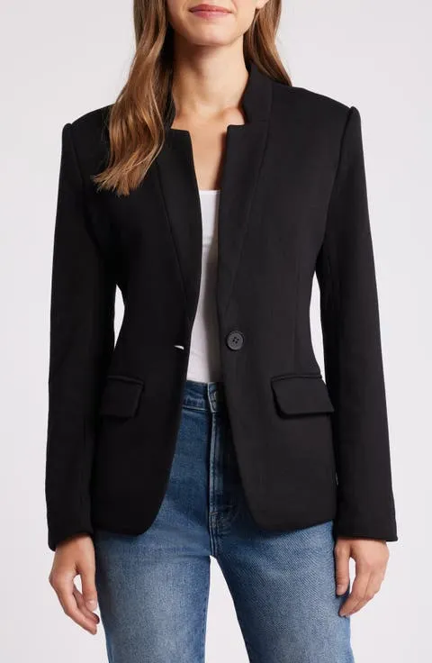 Inverted Notch Collar Cotton Blend Knit Blazer (Regular & Petite)