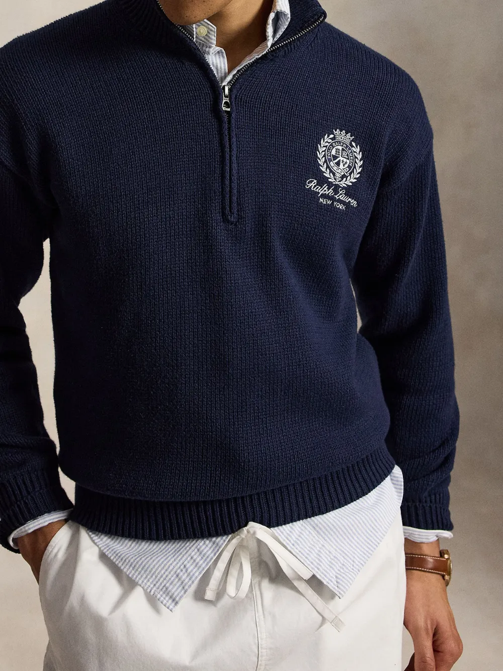 COTTON QOARTER-ZIP SWEATER