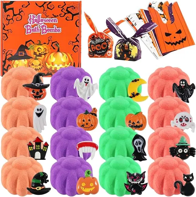 Bath Bombs for Kids- 16pcs Halloween Kids Bath Bombs with Toys Inside Halloween Party Favors Goodie Bag Fillers Bubble Bath with Spook…