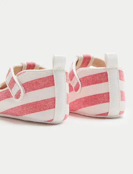 Baby Stripe T-Bar Pram Shoes (0-18 Mths)
