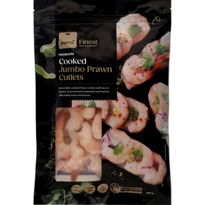 Pams Finest Premium Frozen Cooked Jumbo Prawn Cutlets 500g