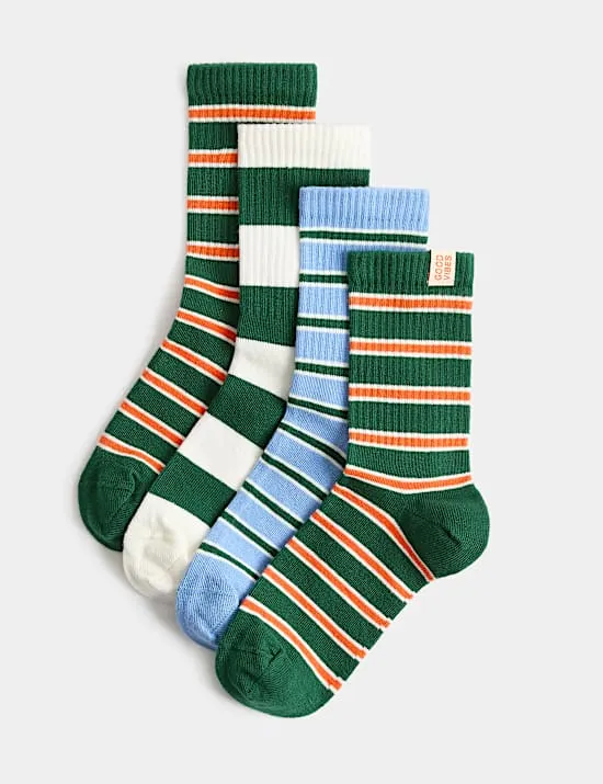 4er-Pack Sportsocken mit hohem Baumwollanteil und breitem Streifenmuster
