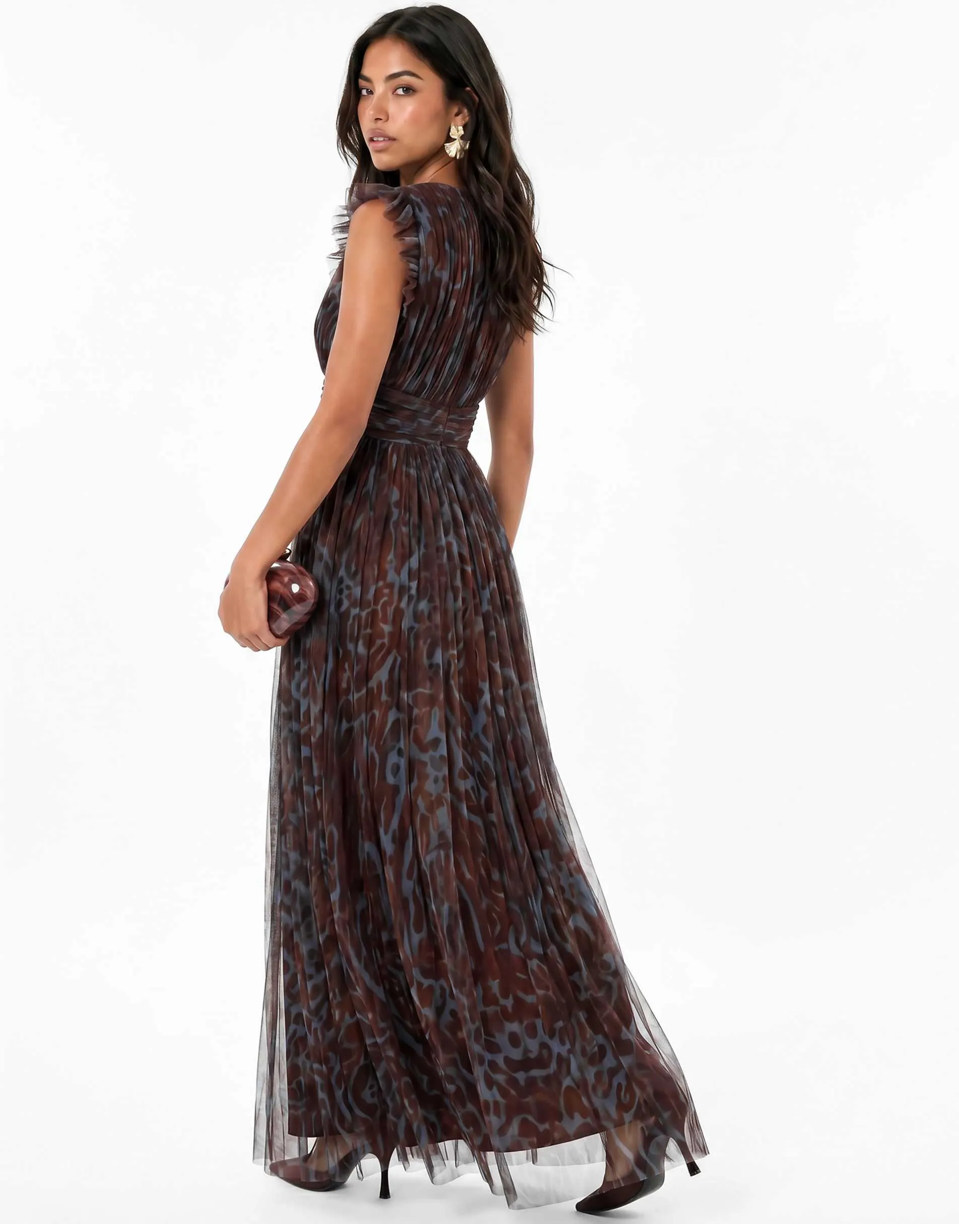 Anaya Animal print flutter sleeve maxi dress in multi