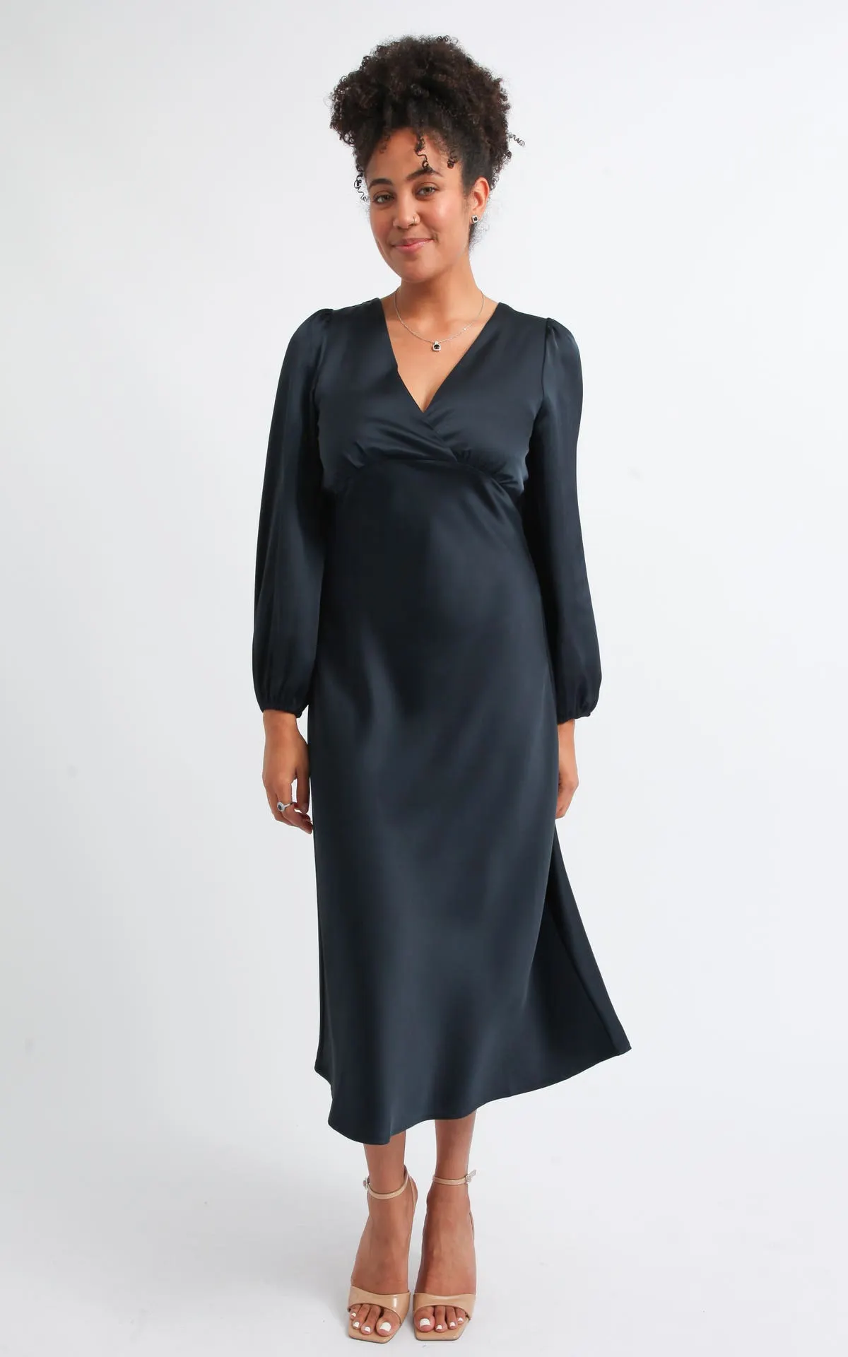 Satin Bias Long Sleeve Dress