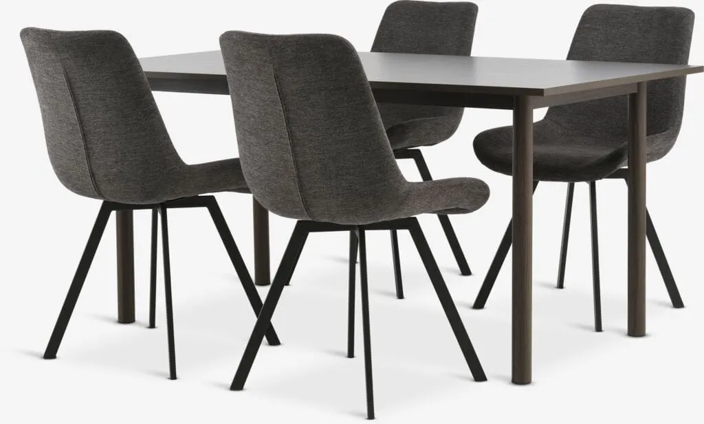 ALSTED Tavolo L160 cm rovere scuro + 4 HYGUM Sedie grigio
