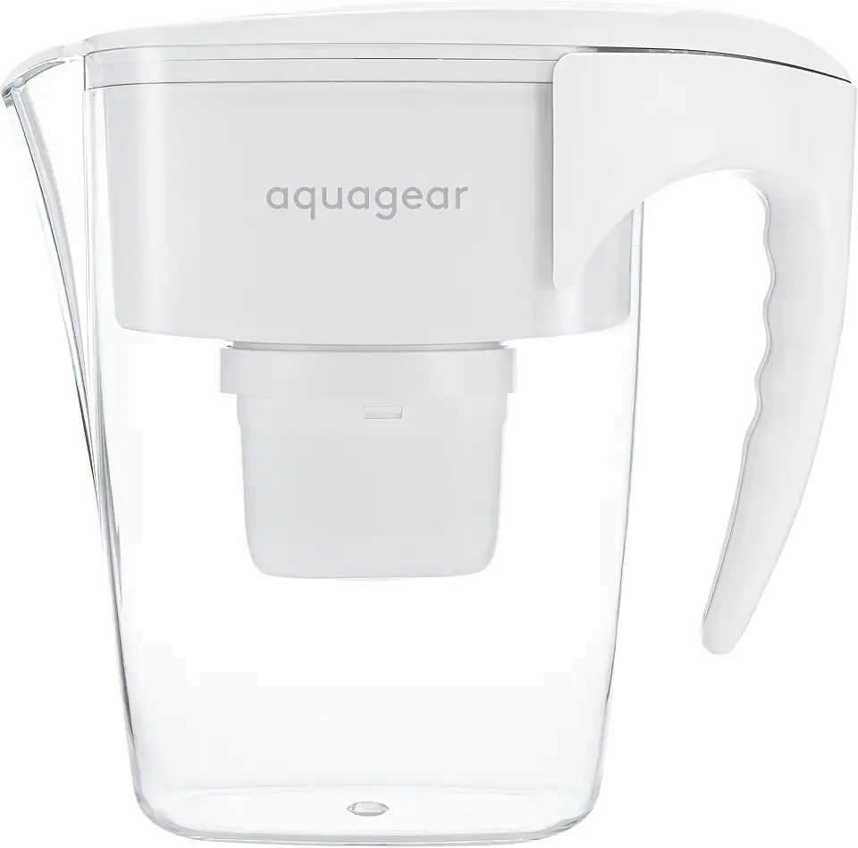 Aquagear Water Filter Pitcher – Lead, Chlorine, PFOA/PFOS, Microplastics Filter, 10 Cup, 120 Gallon Filter Life - Filter Media Made in USA
