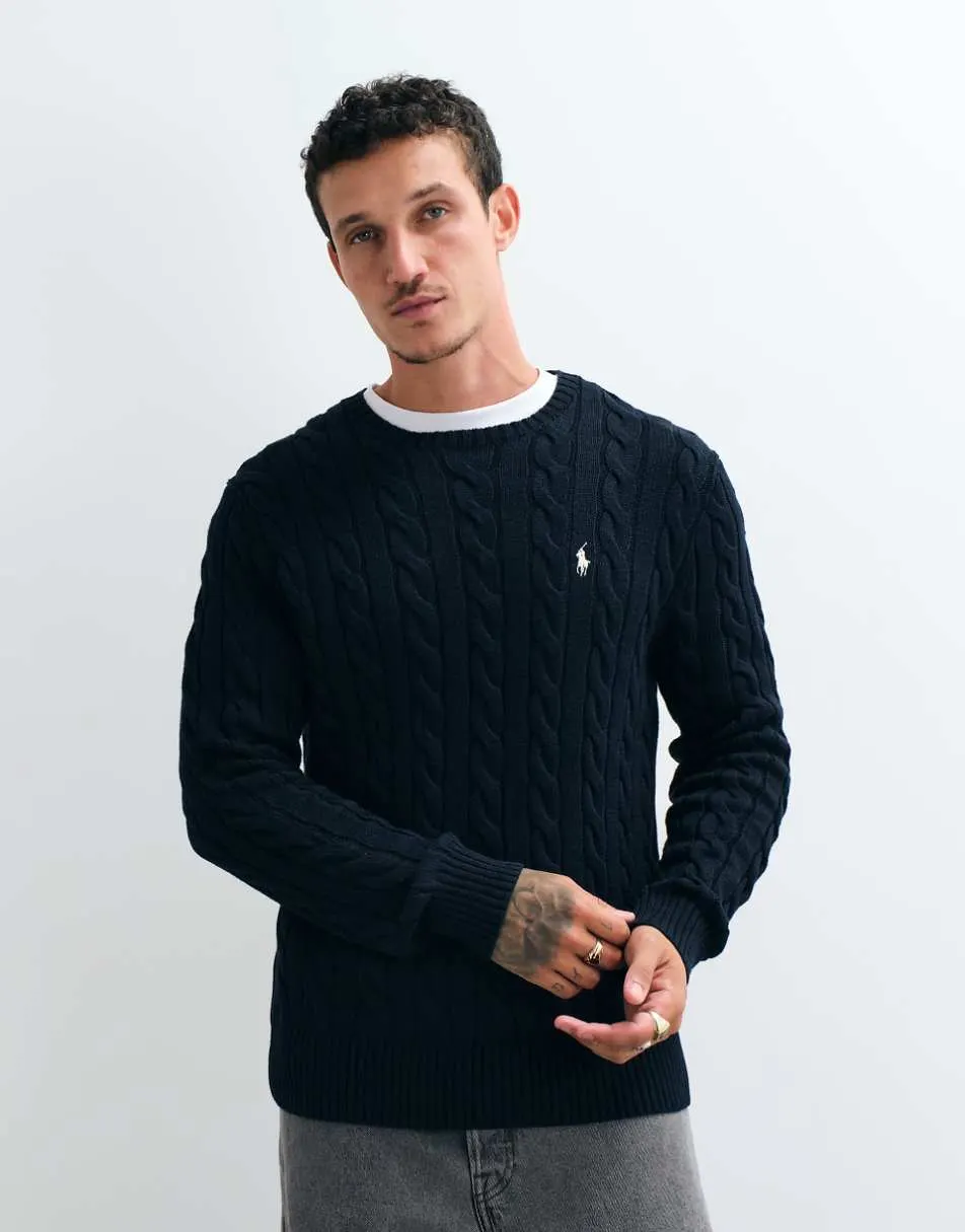Polo Ralph Lauren icon logo cotton cable sweatshirt in navy