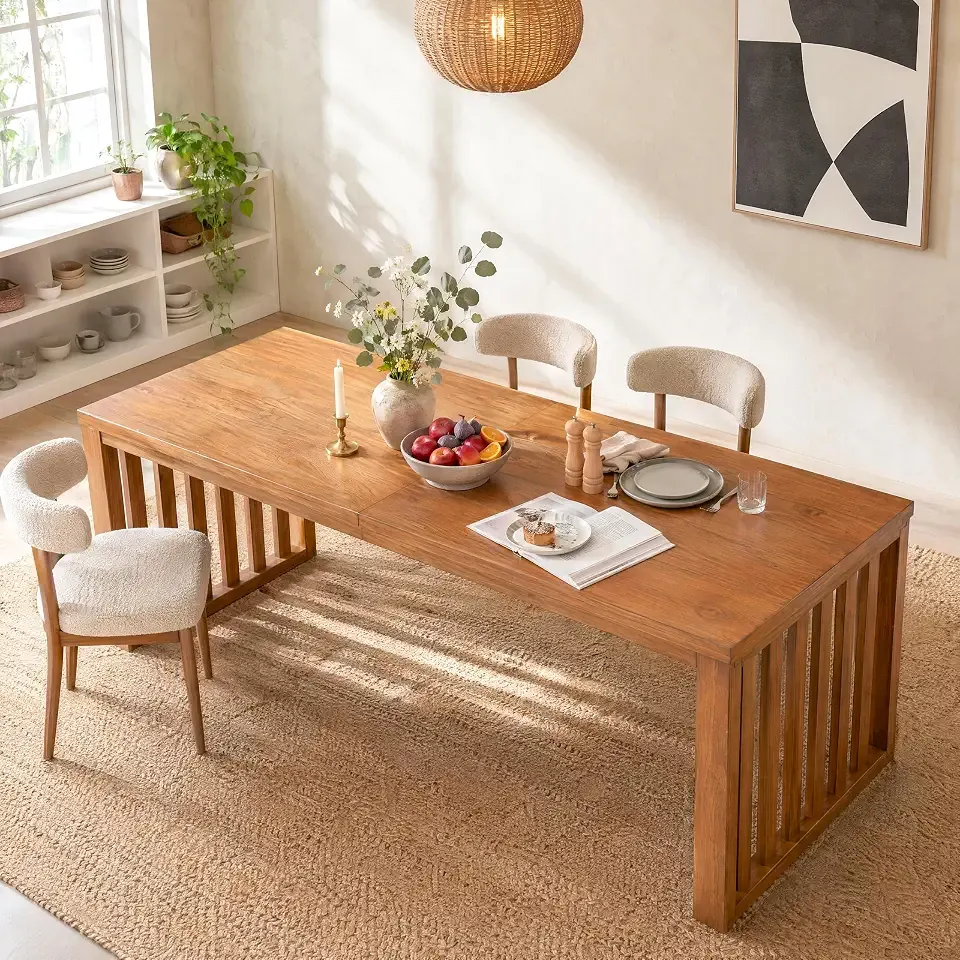 LITTLE TREE 78.7" Kitchen Table for 6, Farmhouse Solid Wood Dining Table | Rectangular dining room table, Sturdy Dinner Table for Dining Room, Kitchen, Home Office, Rustic Brown