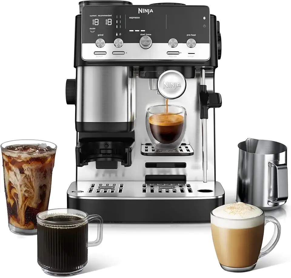 Luxe™ Café Mini | Espresso Machine & Drip Coffee | Built-in Burr Grinder, Precision Scale & Manual Steam Wand | Lattes, Cappuccinos & More | Stainless Steel | ES301