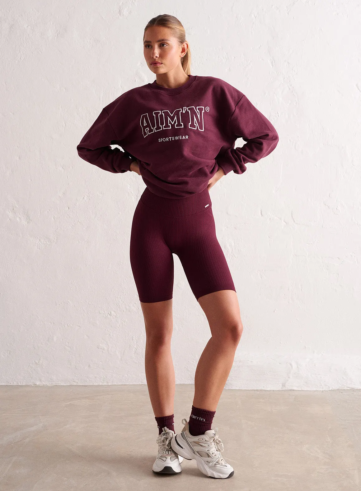 Bordeaux Ribbed Seamless Biker Shorts