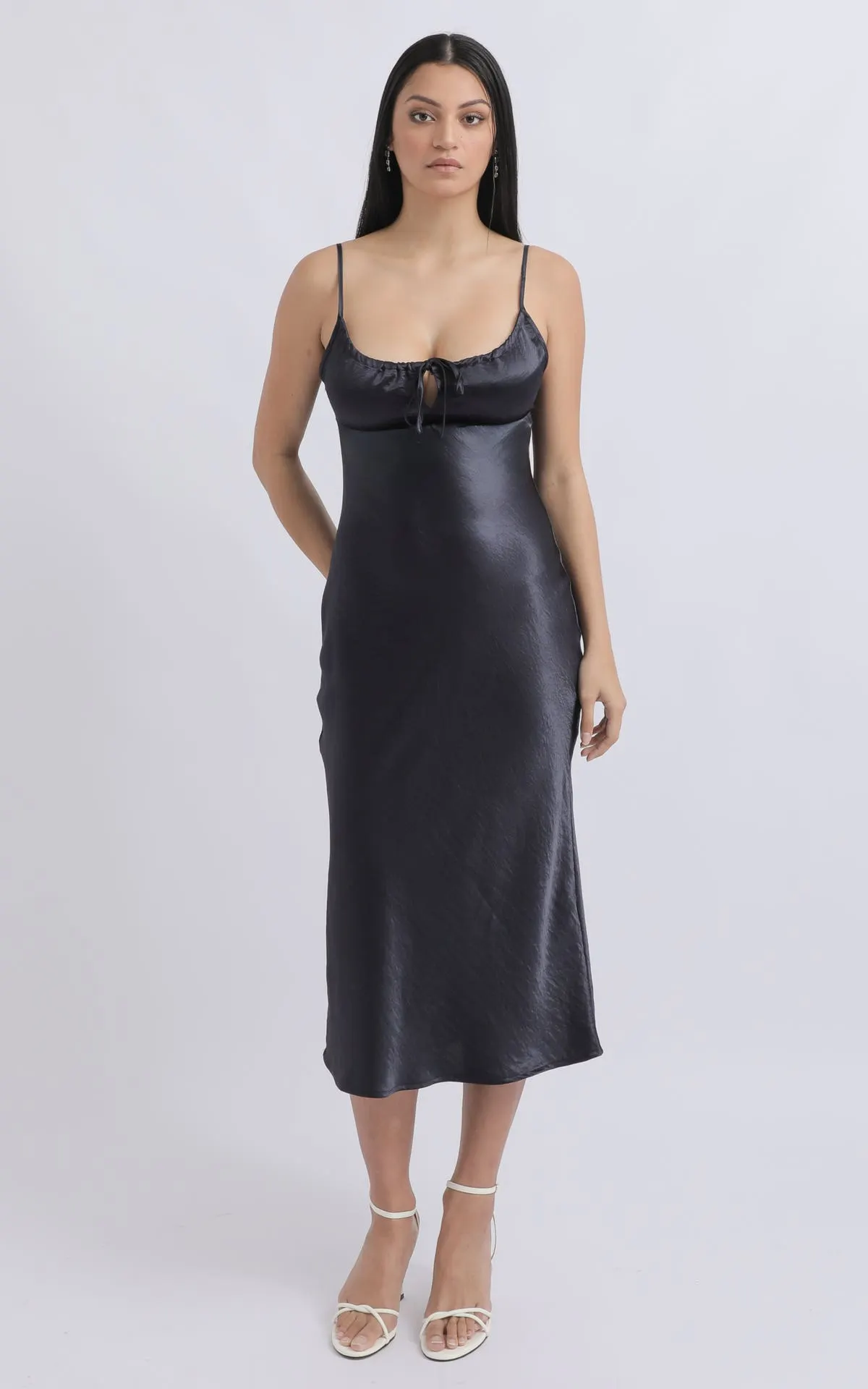 Satin Tie Detail Midi Dress