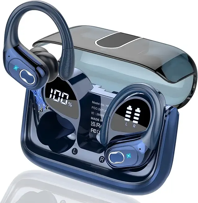 Wireless Earbuds 75hrs Bluetooth 5.4 Headphone Sport, 2026 Bluetooth Earbuds Stereo Deep Bass Over Ear Bud with Earhooks, ENC Noise Cancelling Mic, IPX7 Waterproof Earphone for Gym/Workout, Royal Blue