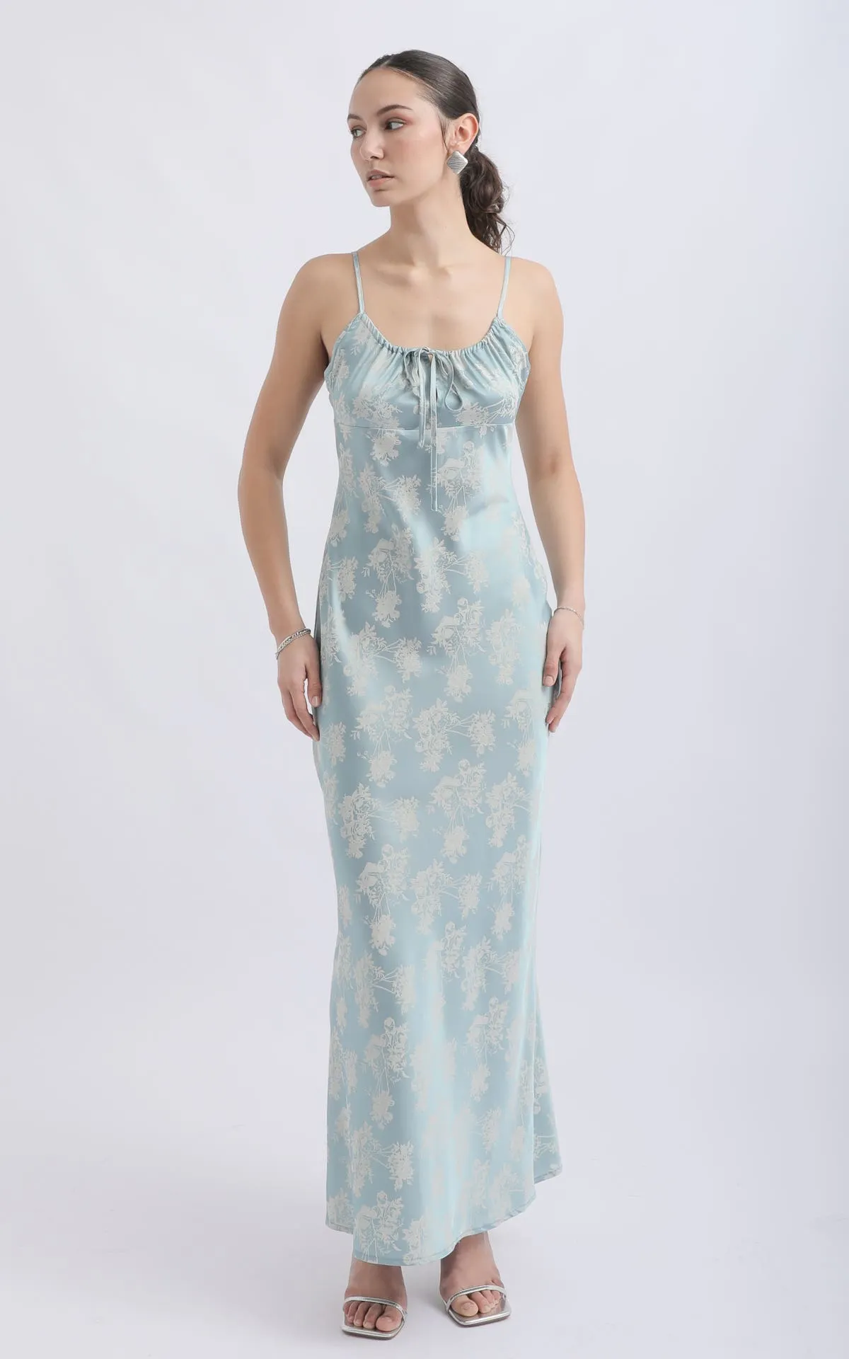 Jacquard Satin Tie Detail Gown