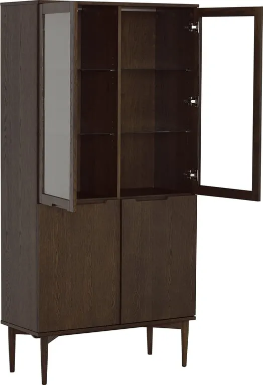 Karmøy vitrine 95 x 41 H: 190 cm, brun eikefiner, med ledlys