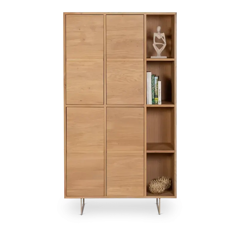 Wandkast Aura - 100 cm - met poot - Eiken Nature White - 4 open vakken, 4 deuren - poot modern beige