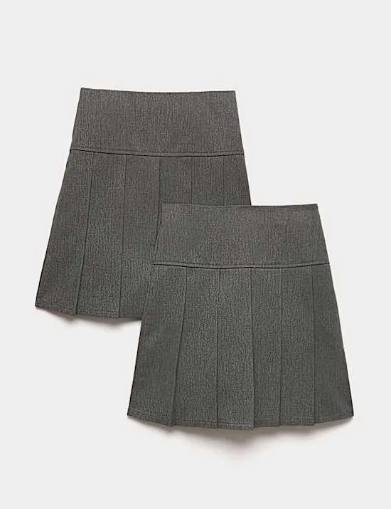 2 Pack Longer Length Pleated School Skirts (2-18 Yrs)