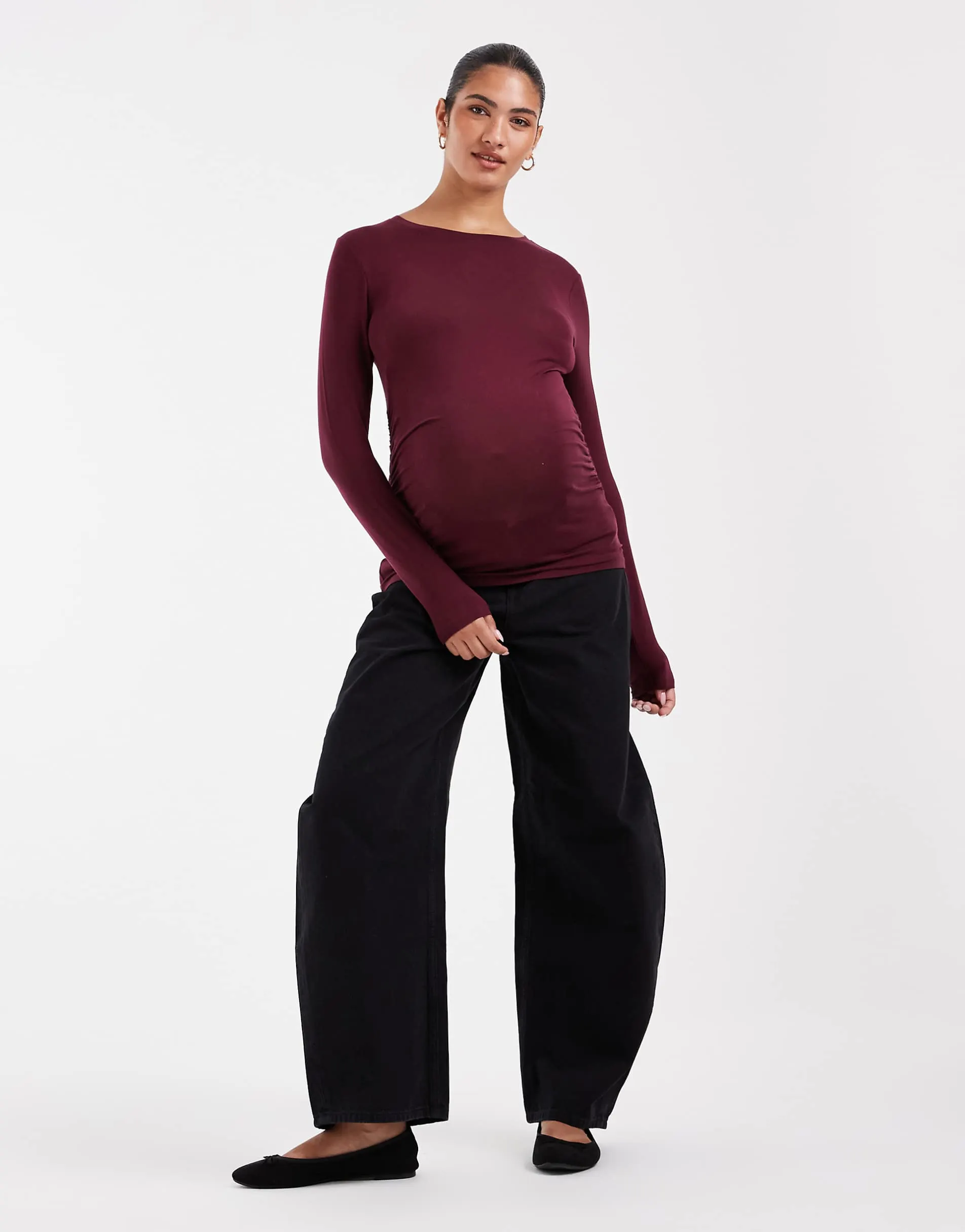 ASOS DESIGN Maternity high waisted barrel leg jeans in black