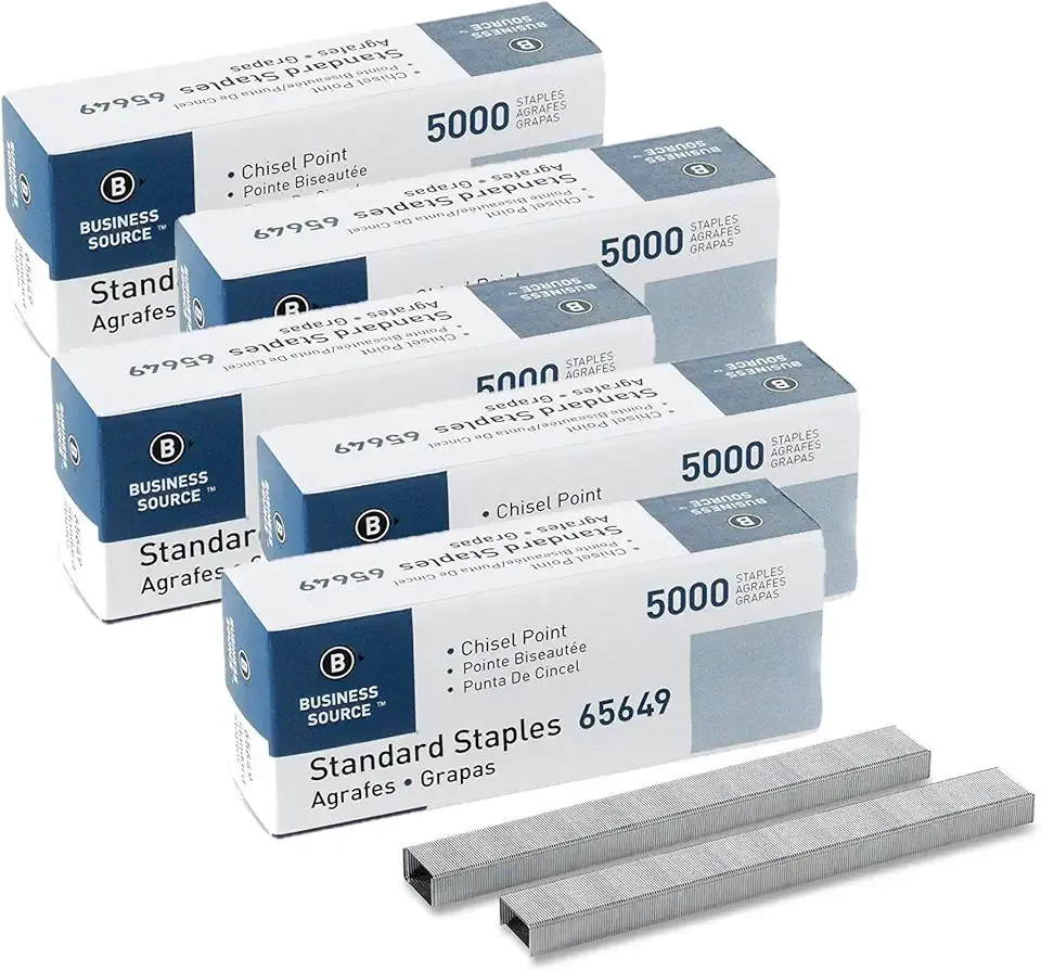 Business Source Chisel Point Standard Staples - Box of 5000 (65649) - 5 Pack