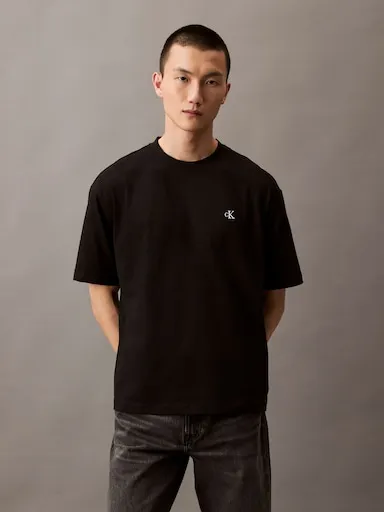 Calvin Klein Short Sleeve Relaxed Archive Logo Crew Neck Tee In Black