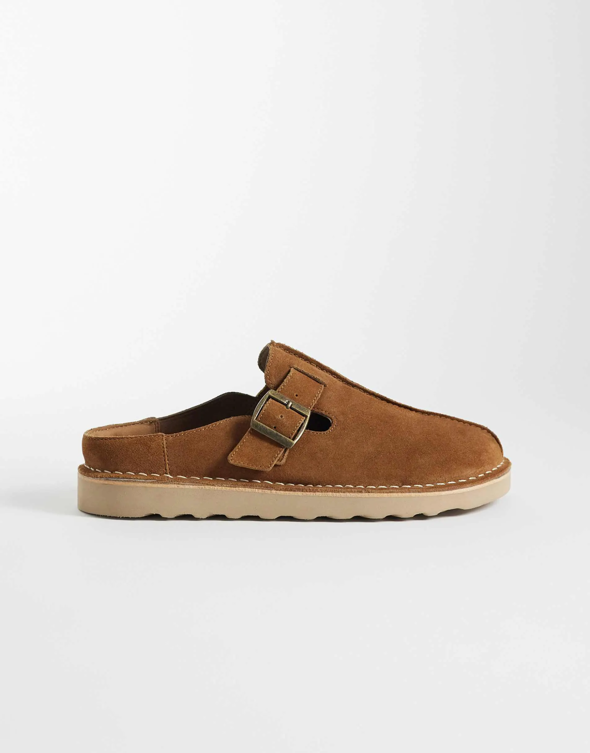ASOS DESIGN mule sandals with buckle and seam detail in tan suede