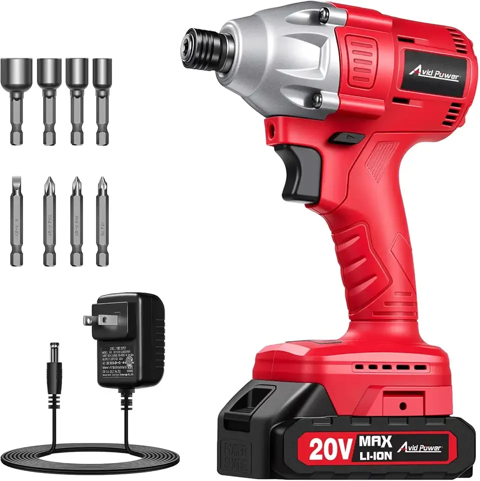 AVID POWER Impact Driver Kit, 250N.m. 20V Brushless Impact Driver Set, 2 Variable Speeds, 1/4 Cordless Impact Driver with Brake Stop Function, 4Pcs Sockets & 4Pcs Driver Bits