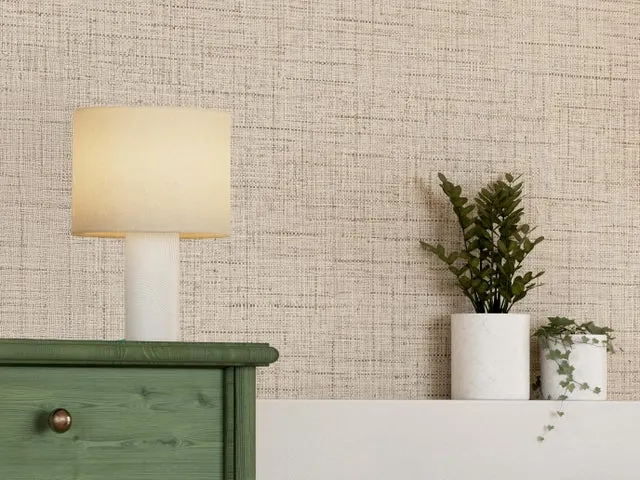 Papel pintado vinilo aplicación cola en pared Textura Kira beige INSPIRE 53cmx10.05m superlavable apto para cocinas o baños