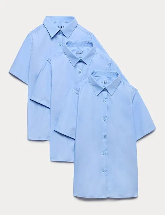 3 Pack Girls' Easy Iron School Shirts (2-16 Yrs)