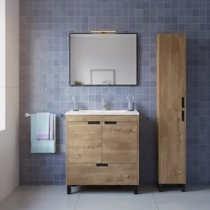 Mueble de baño con lavabo y columna Carol Roble 80x45 cm con 1 cajones 2 puertas