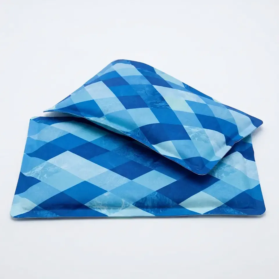 Cooling Gel Pad for Sleep - No Refrigeration Needed | Instant Relief for Hot Flashes, Night Sweats, Headaches & Muscle Pain | Dual-Sided Comfort Pillow Cooler (Blue Geometric Pattern)