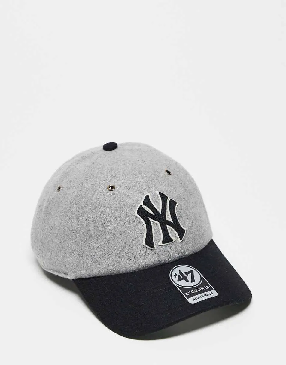 47 Brand NY Yankees wool clean up cap with contrast peak detail in grey