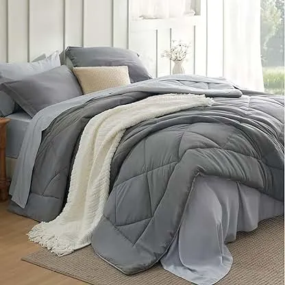 Bedsure Queen Comforter Set - 7 Pieces Reversible Grey Be…