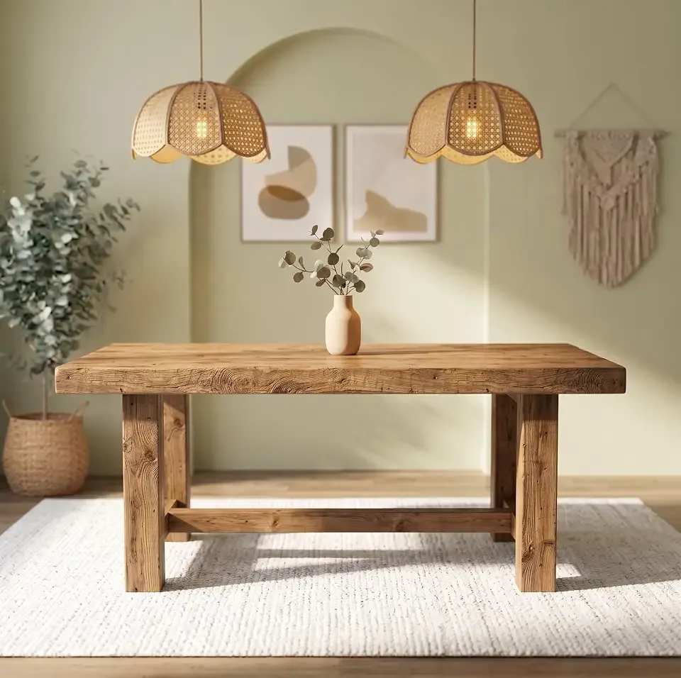 63-Inch Solid Wood Rectangular Dining Table for 4-6 People