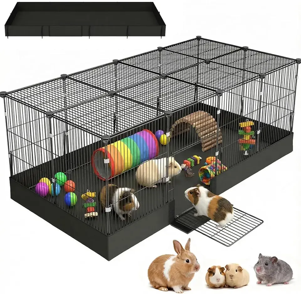 20 Planes Guinea Pig Cages Enclosed Hamster Cage with Door & Waterproof Liner, Expandable Cage for Guinea Pigs, Metal Wire Yard Fence Rabbit Cage