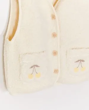 Teddy vest met geborduurde kersen