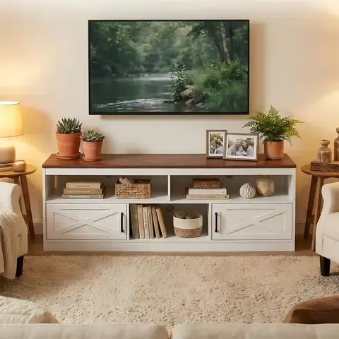 Rack TV 60 Pulgadas 140x30x50 cm MDF Blanco/Marrón Nórdico