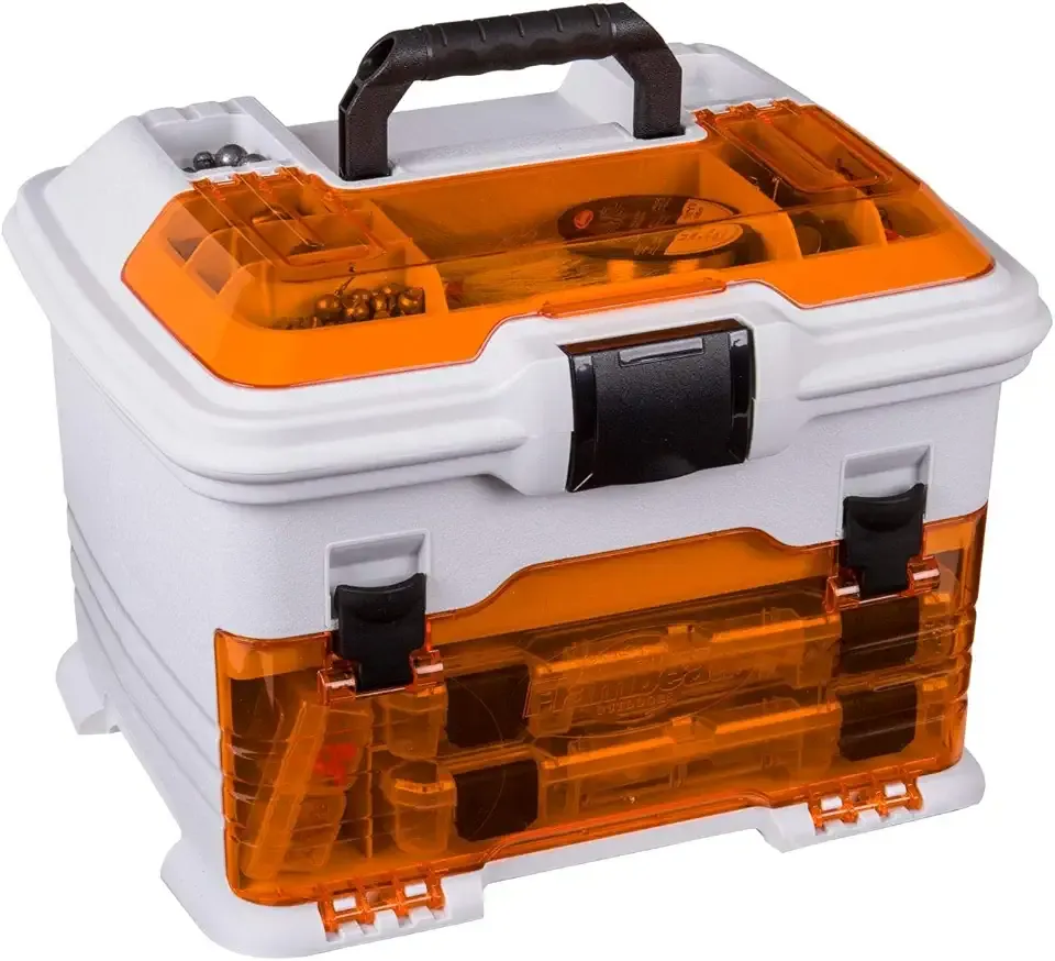 Flambeau Outdoors T4P Pro Multiloader Tackle Box - Portable Fishing Lure Organizer Station With Zerust Anti-RustTechnology, Includes 5 Removable Tuff Tainer Tackle Boxes, White/Orange