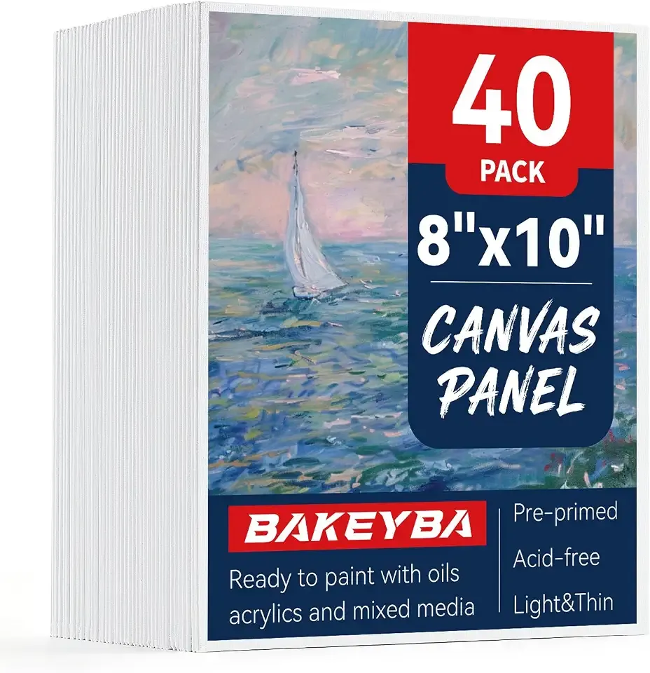 Canvas Boards 40 Pack, 8x10 Inch Small Painting Canvas Panels 100% Cotton | White Blank Art Supplies for Acrylics Oil Watercolor Tempera Paints