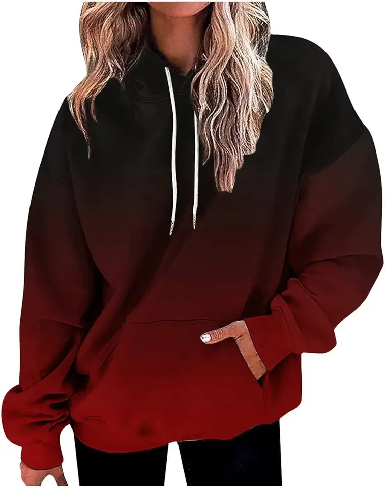 Hoodies for Women 2024 Y2K Gradient Oversized Sweatshirt Trendy Casual Drawstring Hooded Pullover with Pockets