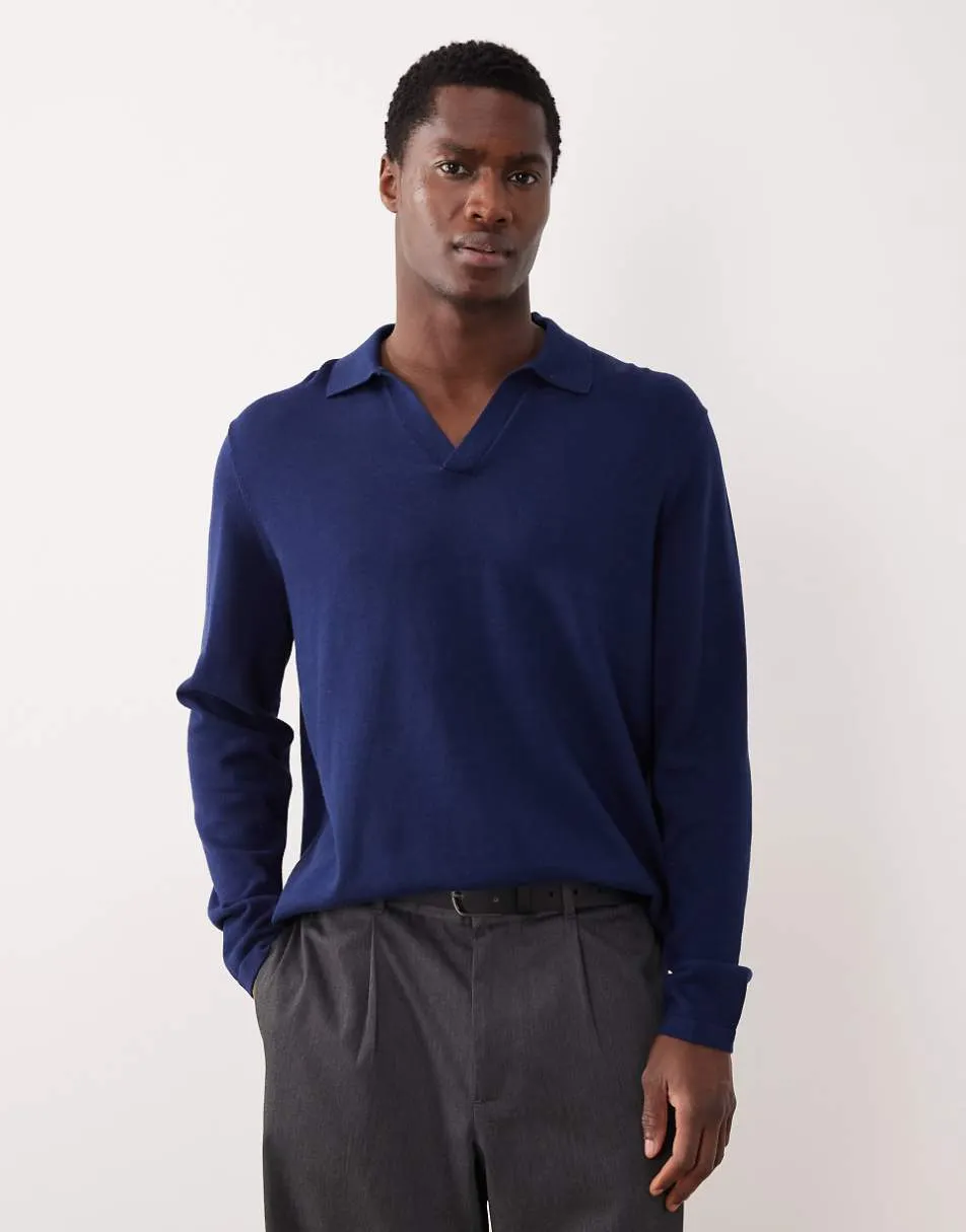 ASOS DESIGN relaxed knitted notch neck polo in navy