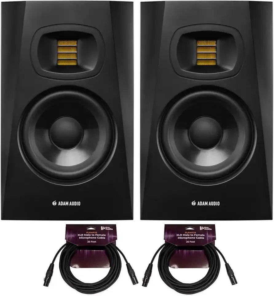ADAM Audio Professional T-Series T5V 5" 70W 2-Way Active Nearfield Monitor, Pair, Bundle with 2X H&A 10' XLR Male to Female Microphone Cable