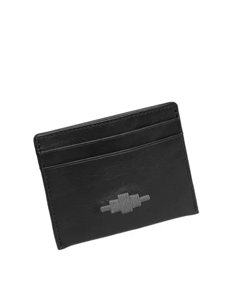 Rombo Card Slip Black Leather With Grey Stitching