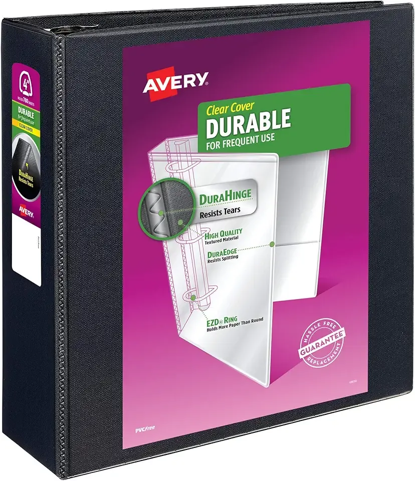 Avery Durable View 3 Ring Binder, 4 Inch EZD Rings, 1 Black Binder (09800)