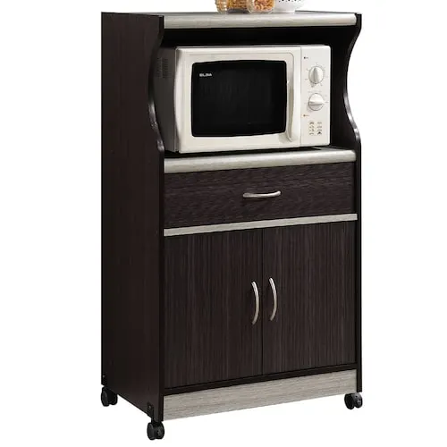 PRIVATE BRAND UNBRANDED Kitchen Cart with Microwave Shelf, Utensil Drawer, Interior Cabinet Storage Space and Locking Wheels, Chocolate