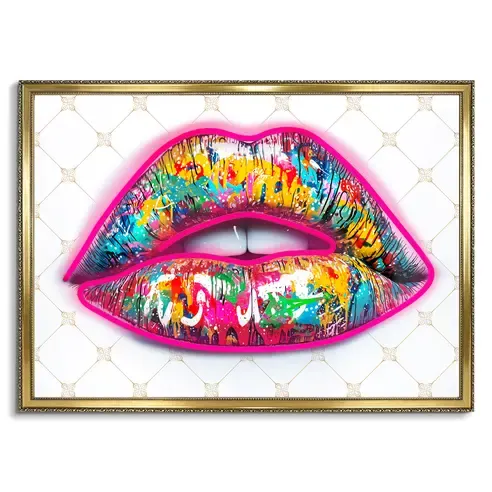 LED-Bild NEON LIPS - gerahmt - Timer - 70x50 cm