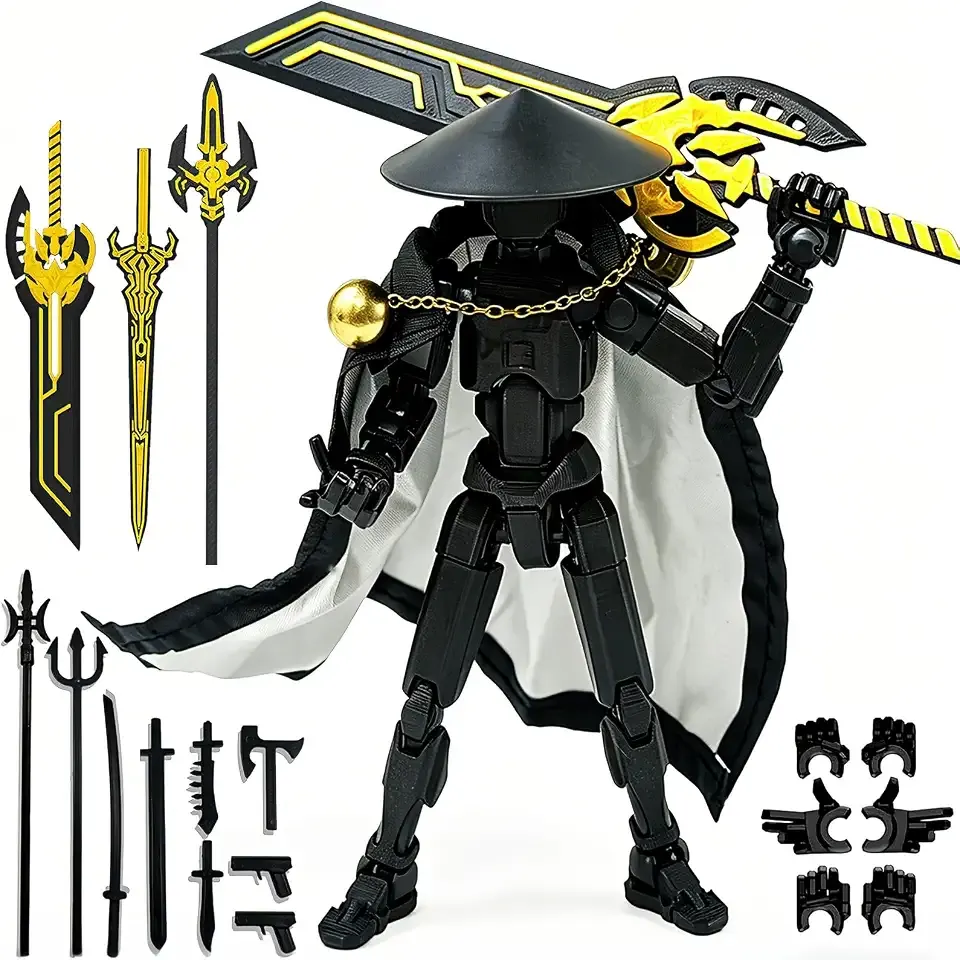 Lucky Robot 13 Action Figure with Cloak and Weapons,Upgraded Joints for Active Play,Display Ready Collectible Gifts