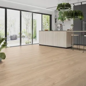 Pavimento laminato effetto legno beige, resistente all'acqua 24H AC4 classe 32, sp. 7 mm, CLASSEN LF 732-4 WR Light Oak, 2.467 m²