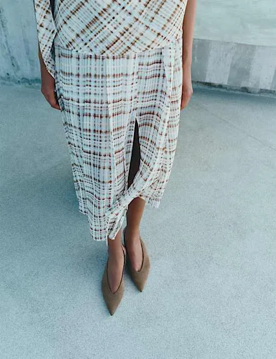 Karierter Midi-Trapezrock aus Chiffon